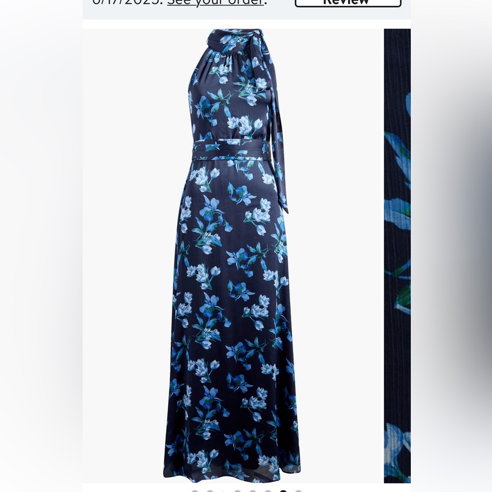 Sachin + Babi Kayla Crinkle Georgette One Shoulder Floral Gown in Blue EUC - Picture 2 of 14